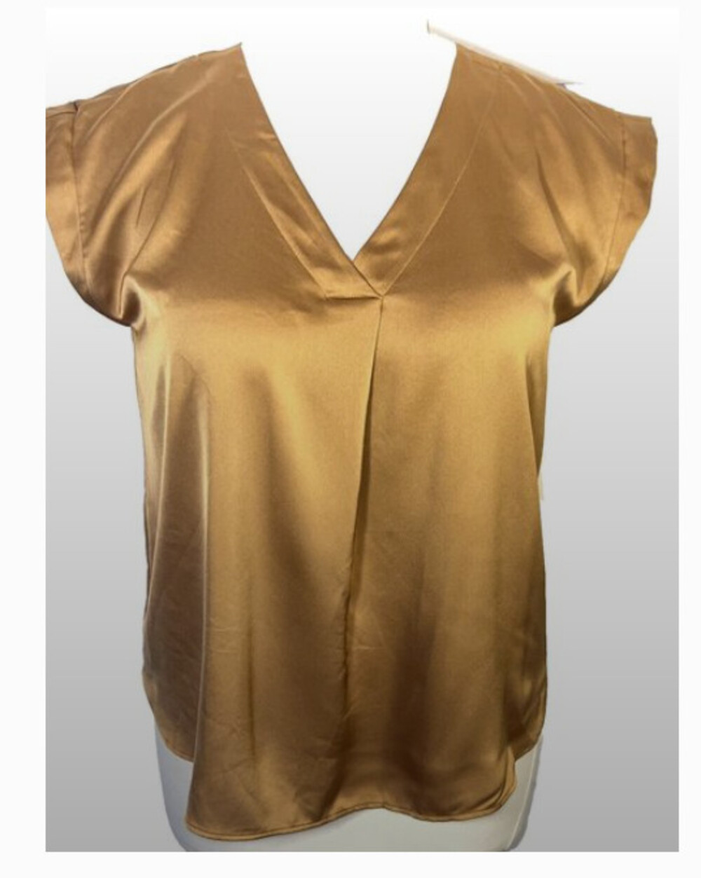 LOFT Blouse Womens XL Golden Metallic Satin V-Neck Short Dolman Sleeve